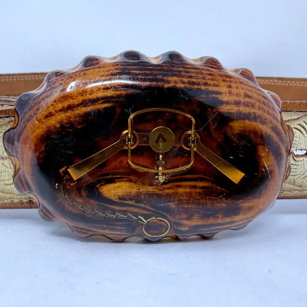 Vintage Justin Full Grain Leather Floral Belt w Resin Buckle Size 30